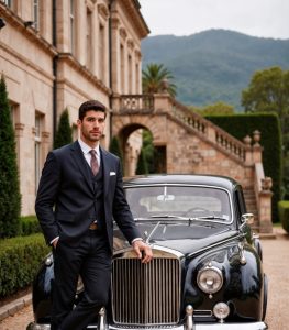 Handsome man standing near car
