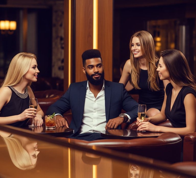 Independent young man around women