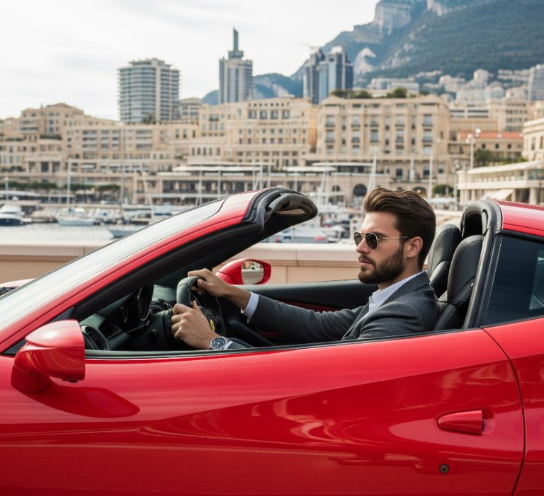 Masculine man driving ferrari