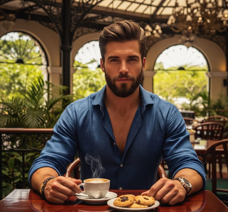 Handsome guy having coffee